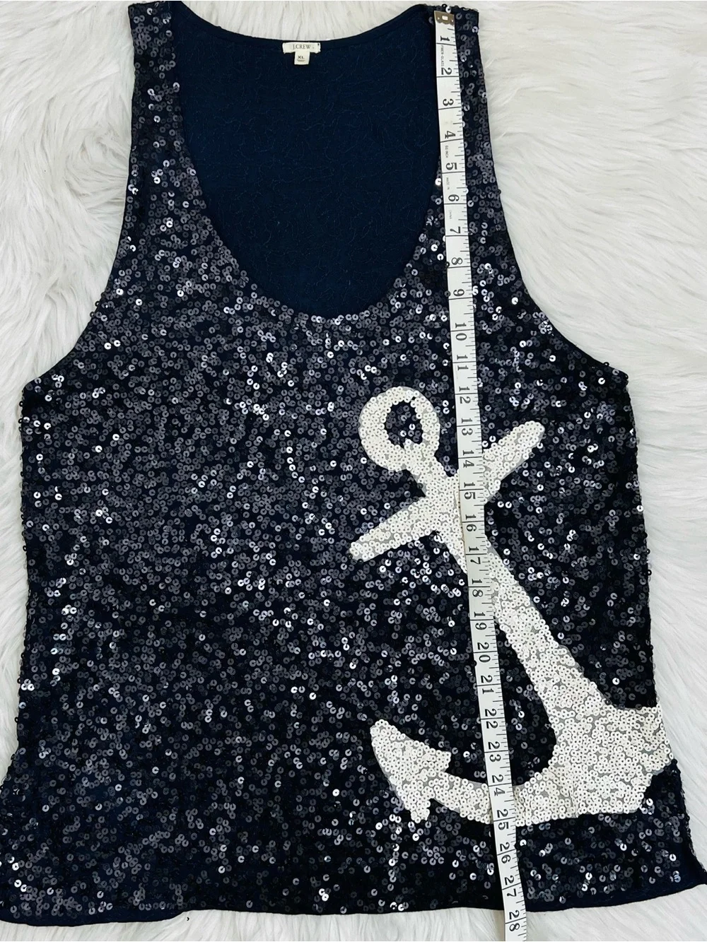 NWOT J Crew Navy Sequin Nautical Anchor Sleeveless Tank Top Sz XL